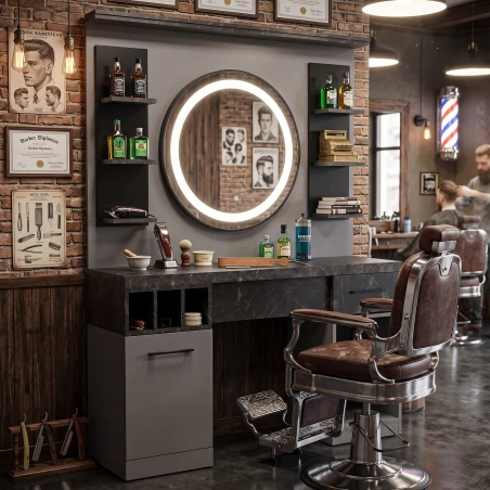 Coiffeuse de barber shop MUDI ZINC grise sans miroir