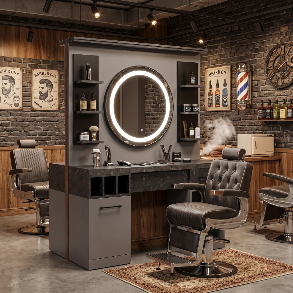 Tocador de barbería MUDI ZINC gris sin espejo