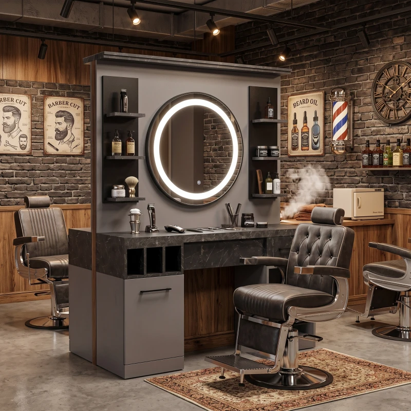 Coiffeuse de barber shop MUDI ZINC grise sans miroir