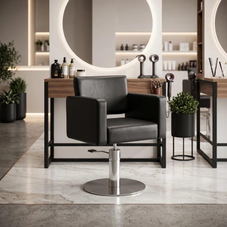 Sillón de peluquería DDUUEETT LERA ROUND - INOX SILVER PEDAL MP