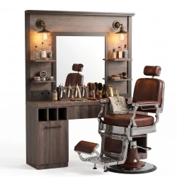 MUDI FOLK DARK barber station with mirror and lighting