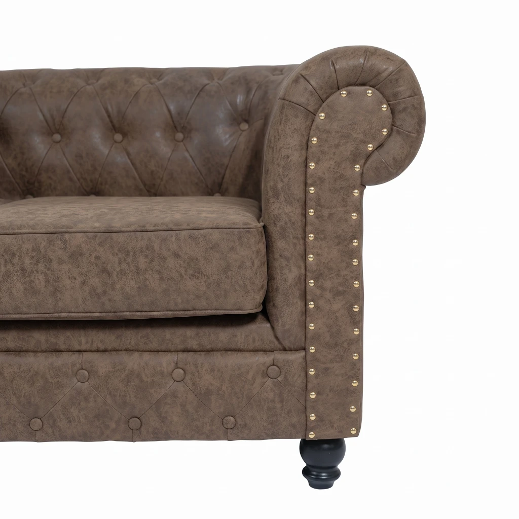 Sofá Chesterfield Repose Brown tapizado capitoné con acabado envejecido - Weelko