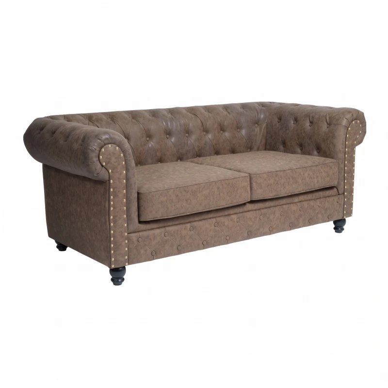 Chesterfield Sofa Repose Brown Button-Tufted Aged Finish - Weelko