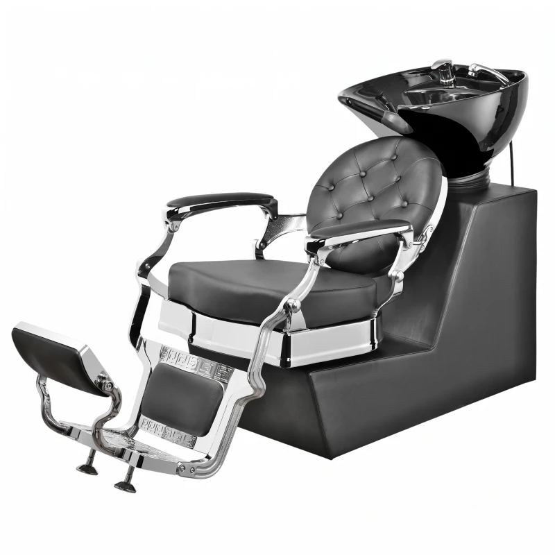 Backwash Unit with Tilting Black Ceramic Basin - Ranch Silver | Weelko