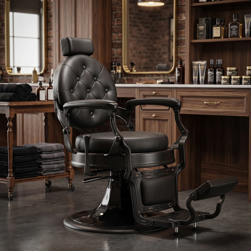 Sillón de barbería MUDI LARRY BLACK negro