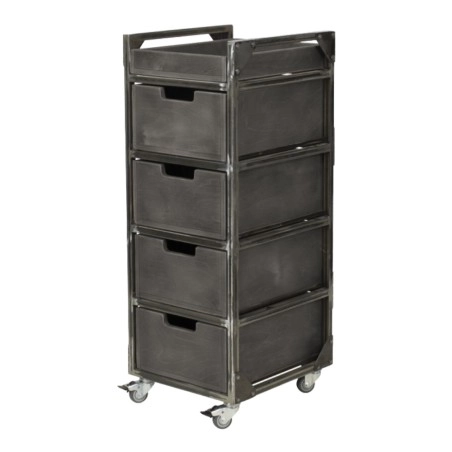 Carrello Barberia Brixton Grigio NeoBeauty - 4 cassetti, 4 ruote piroettanti, struttura metallica laccata anticorrosione -Neo...
