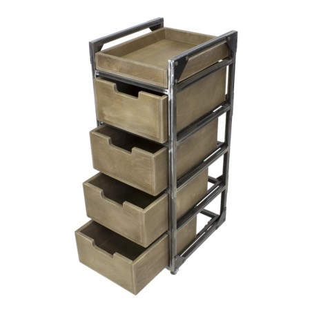 Trolley Brixton Marrone NeoBeauty - 4 cassetti, ruote piroettanti con freno, struttura in metallo laccato -NeoBeauty -Carrell...