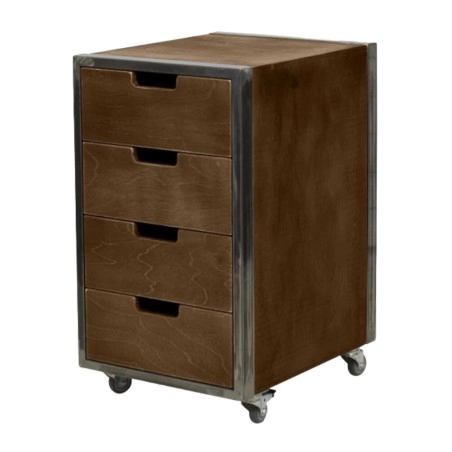 Trolley City Marrone NeoBeauty - carrello compatto con struttura metallica effetto usurato, cassetti multistrato e ruote con ...